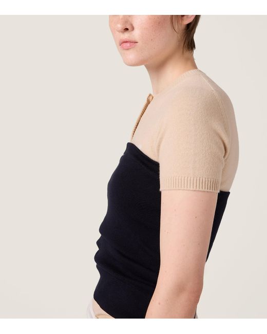 Miu Miu Natural Cashmere Short-Sleeve Sweater