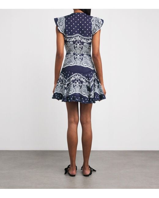 Sandro Blue Satin Bandana Print Mini Dress