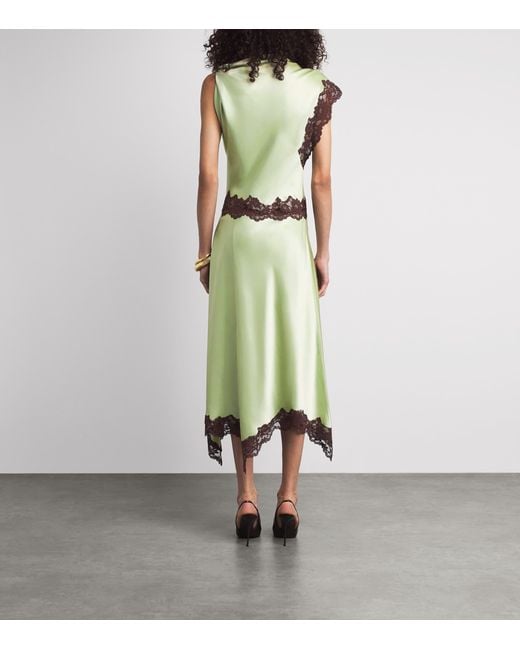 De La Vali Green Asymmetric Adriana Midi Dress