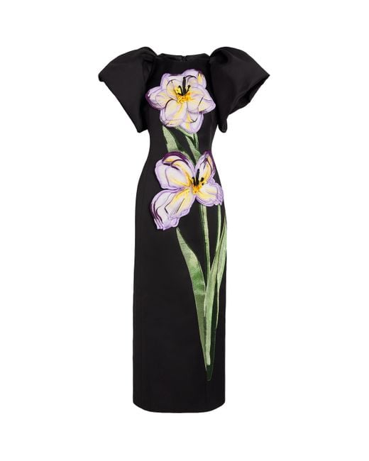 LEO LIN Black Floral-Appliqué Lucinda Maxi Dress
