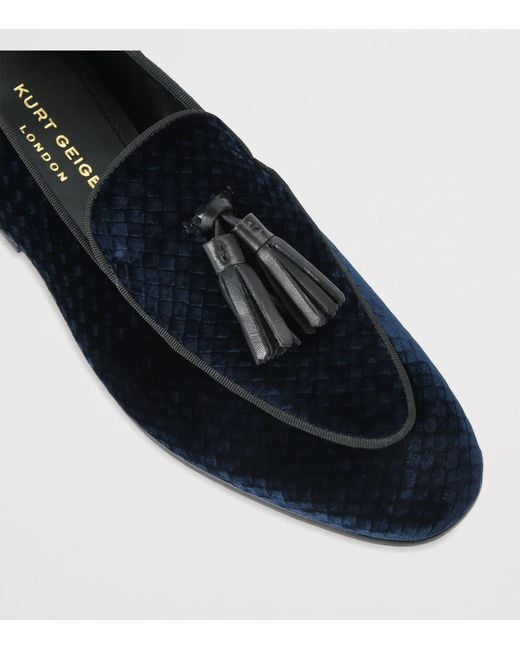 Kurt Geiger Blue Velvet Snake-Embossed Bedford Tassel Loafers for men