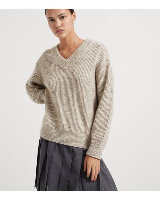 Brunello Cucinelli Natural Wool-mohair V-neck Sweater