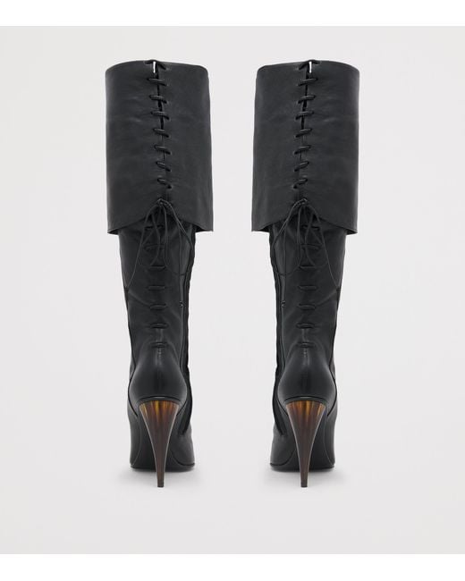 McQueen Black Leather Horn Knee-High Boots