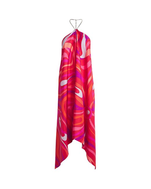 Emilio Pucci Pink Silk Marmo Print Asymmetric Midi Dress