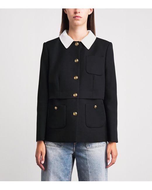 Sandro Black Wool Contrast Collar Blazer