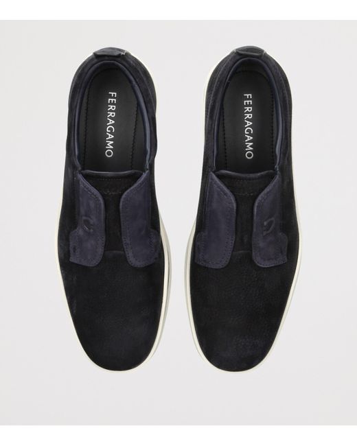Ferragamo Blue Suede Alfie Slip-On Sneakers for men
