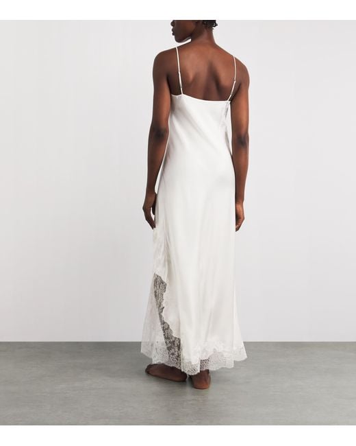Carine Gilson White Silk Lace-Trim Slip Dress