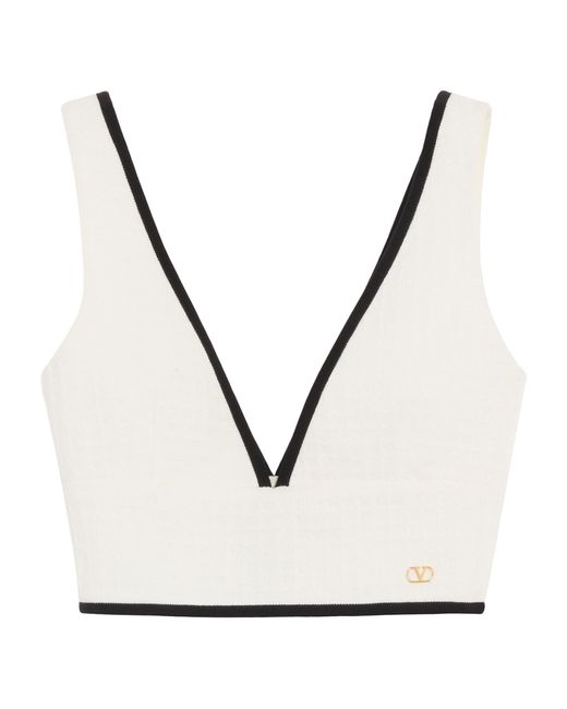 Valentino Natural Cotton V-Neck Crop Top