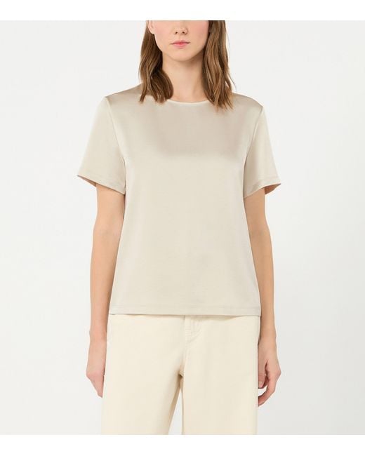Weekend by Maxmara White Satin Short-Sleeve Blouse