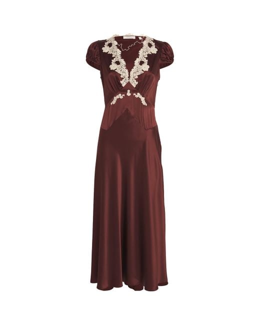 Doen Purple Silk Lace-Trim Coraline Midi Dress