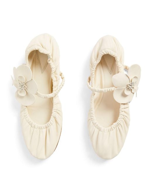 Zimmermann White Leather Orchid Ballet Flats
