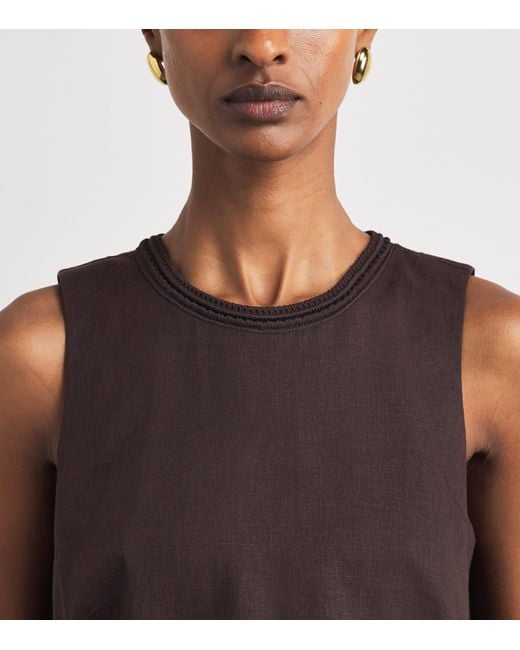 ME+EM Brown Linen-Blend Creaseless Crochet-Trim Top