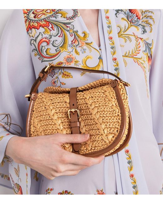 Etro Brown Raffia Pony Cross-Body Bag