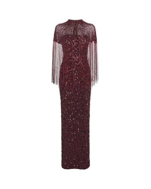 Jenny Packham Red Embellished Sirocco Gown And Cape