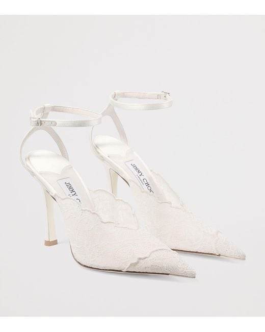 Jimmy Choo White Faiz 100 Lace Heeled Pumps