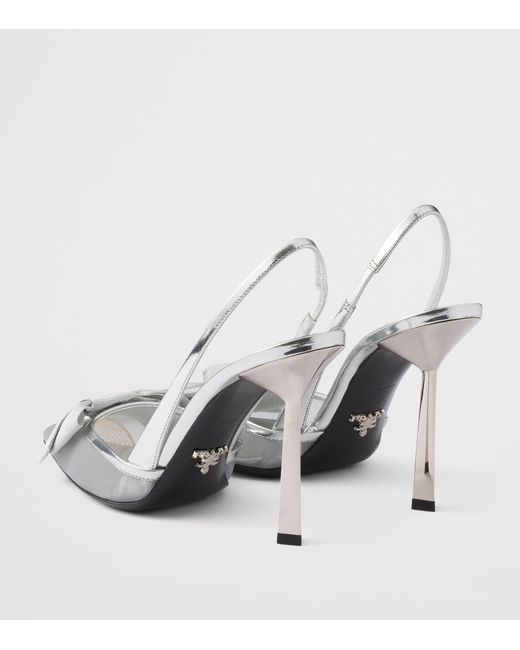 Prada White Leather-Mesh Bow Slingback Pumps 100