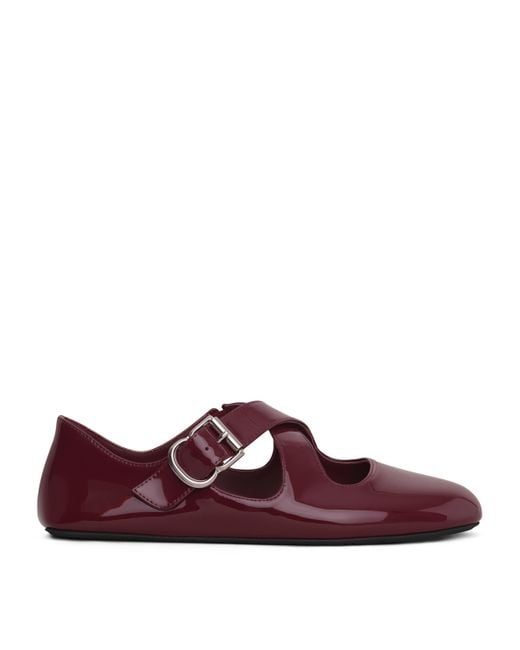 Alaïa Red Criss Cross Patent-Leather Ballet Flats