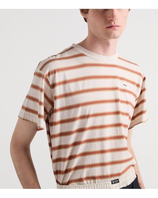 Prada Pink Cotton Stripe T-Shirt for men