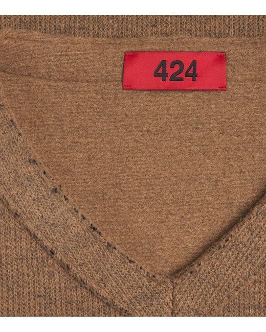 424 Brown Distressed V-Neck Sweater for men