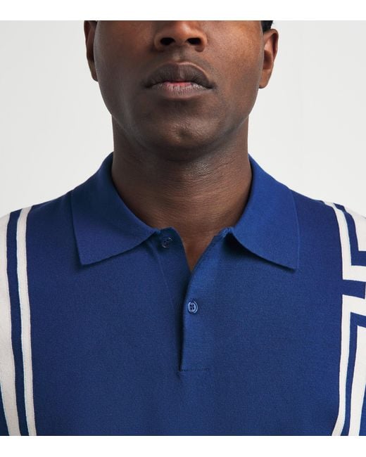 J.Lindeberg Blue Rylan Stripe Knit Golf Polo Shirt for men