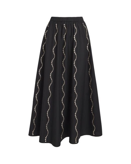 Sandro Black Cotton Rhinestone Maxi Skirt