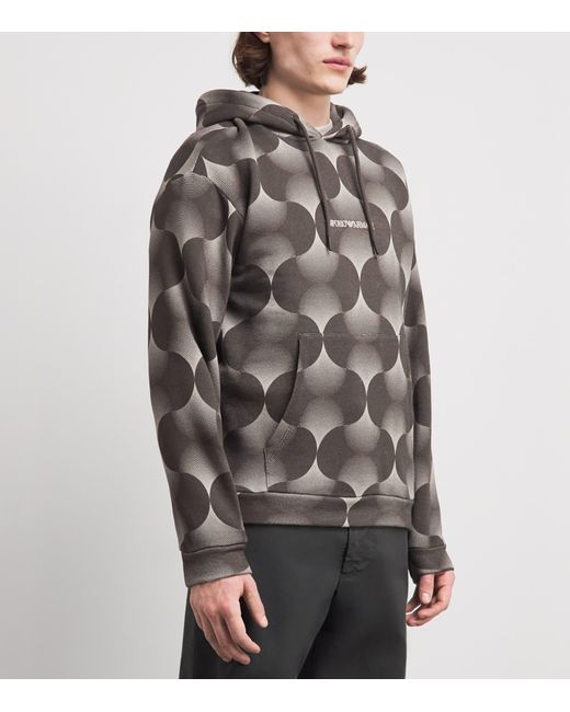 Emporio Armani Gray Cotton Op-Art Print Hoodie for men