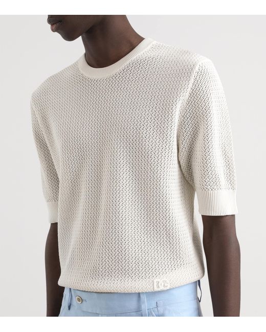 Dolce & Gabbana White Cotton Short-Sleeve Sweater for men