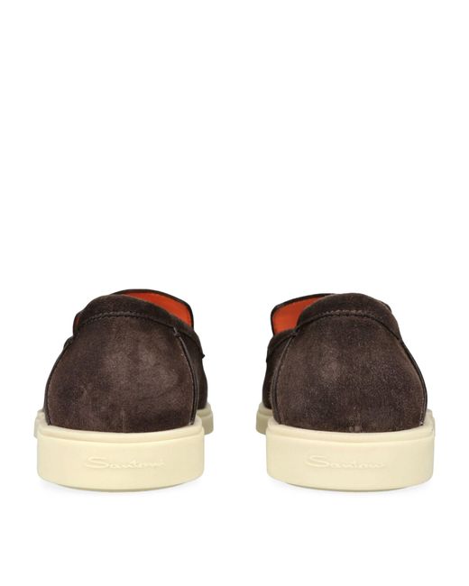 Santoni Brown Suede Detroit Low-top Loafers for men