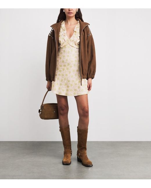 Sandro Natural Floral Print Ruffle-Detail Mini Dress