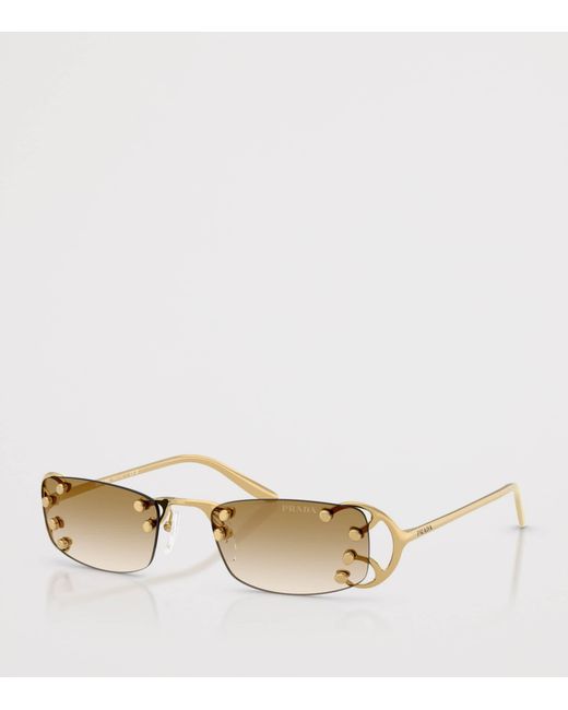 Prada Metallic Metal Rectangular Sunglasses
