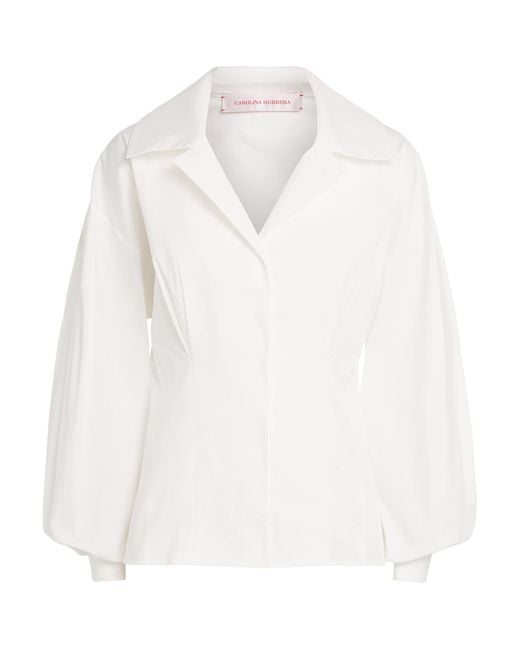 Carolina Herrera White Balloon-Sleeve Fitted Shirt