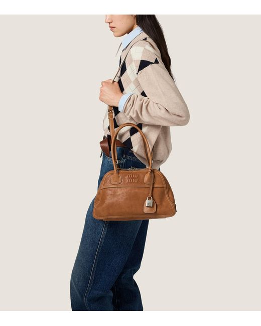 Miu Miu Brown Large Nappa Leather Vivant Top-Handle Bag