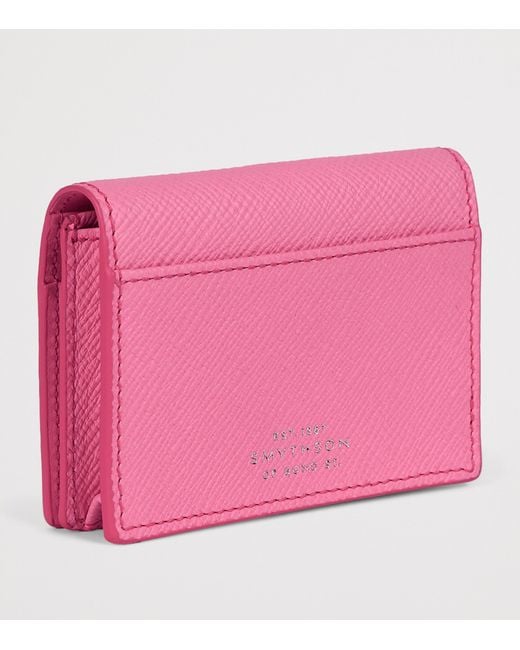 Smythson Pink Leather Panama Folded Card Holder