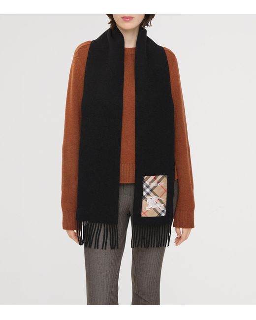 Burberry Black Cashmere Check Scarf