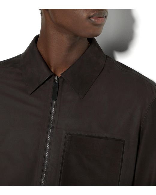 Zegna Black Leather Nubuck Overshirt for men