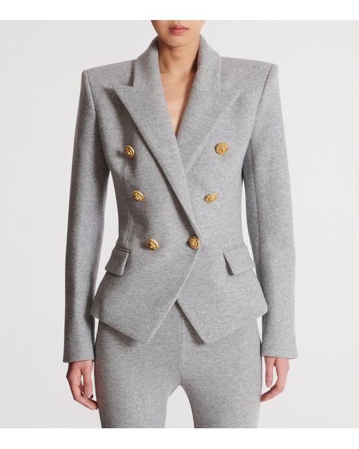 Balmain Gray Cotton Knit 6-Buttons Jacket