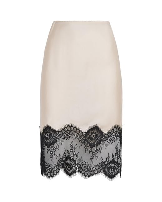 Herskind Gray Satin Lace-Trim Herbert Midi Skirt