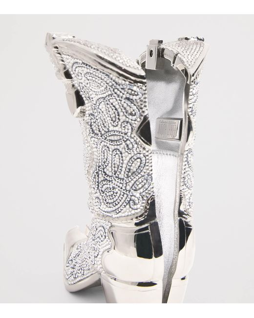 Judith Leiber White Crystal Cowboy Boot Austin Clutch Bag