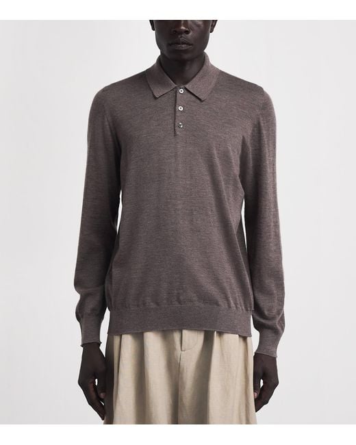 Johnstons Brown Superfine Cashmere Polo Shirt for men