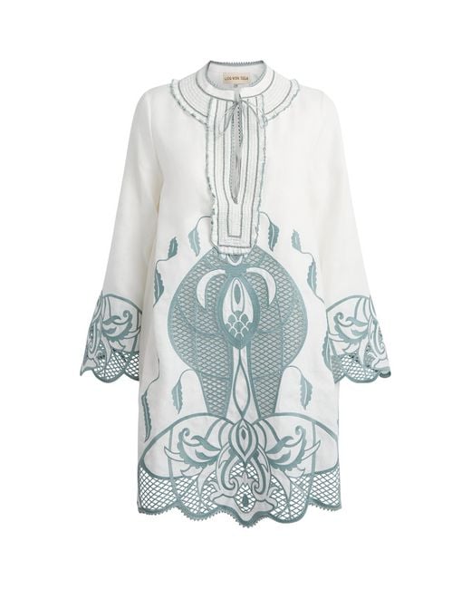 Lug Von Siga Blue Linen Embroidered Tess Mini Dress