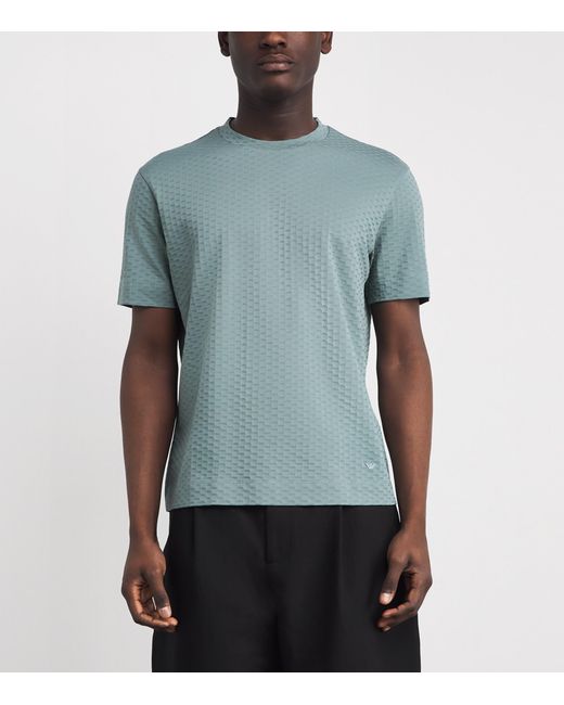 Emporio Armani Blue Cotton-Jersey Jacquard T-Shirt for men