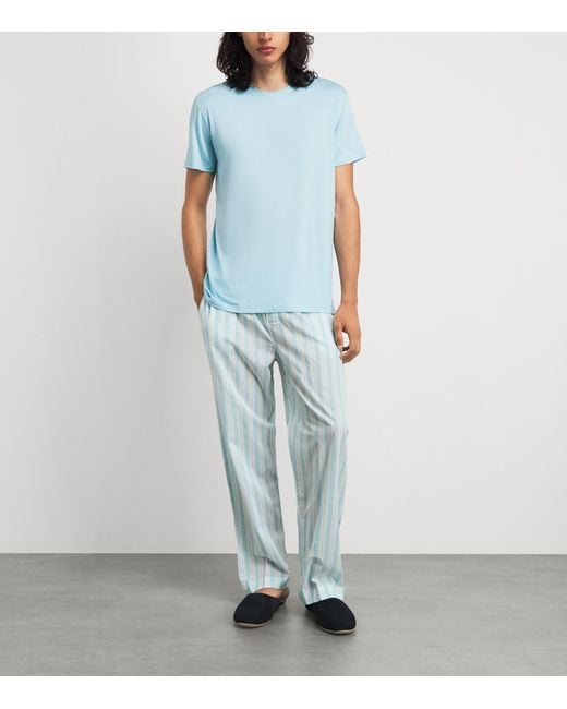 Derek Rose Blue Cotton Amalfi Lounge Trousers for men