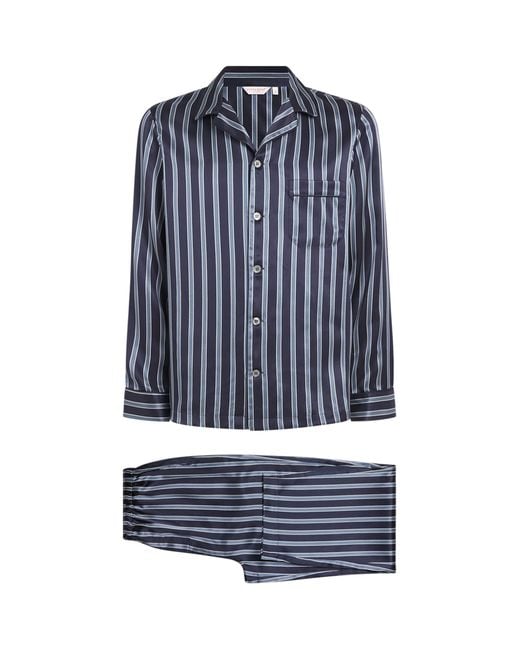 Derek Rose Blue Silk Stripe Brindisi Pyjama Set for men