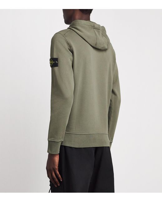 Stone Island Green Organic Cotton Fleece Hoodie for men