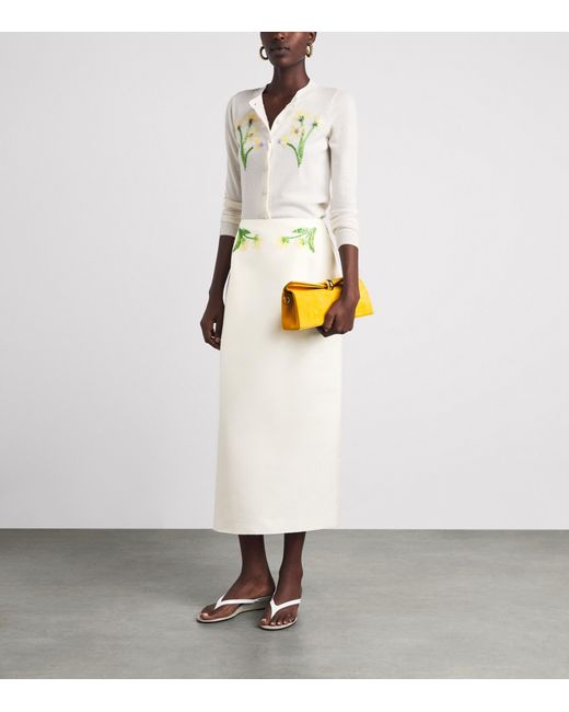 LEO LIN White Wool-Silk Quinn Midi Skirt