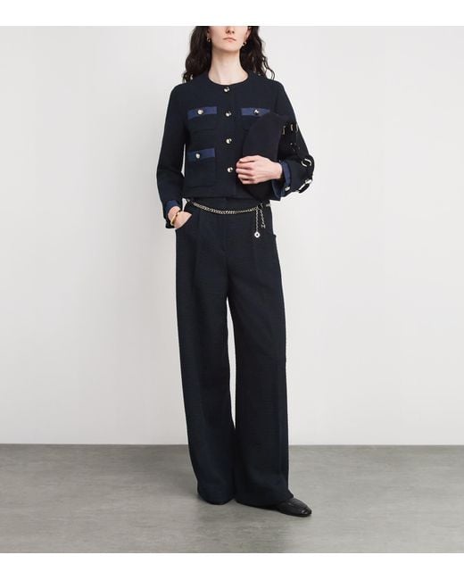 Maje Blue Tweed Denim-Trim Jacket