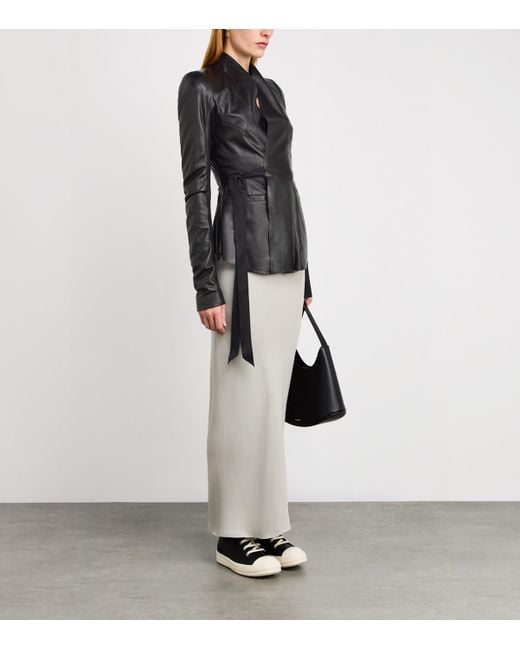 Rick Owens Black Wool-Panel Hollywood Leather Jacket