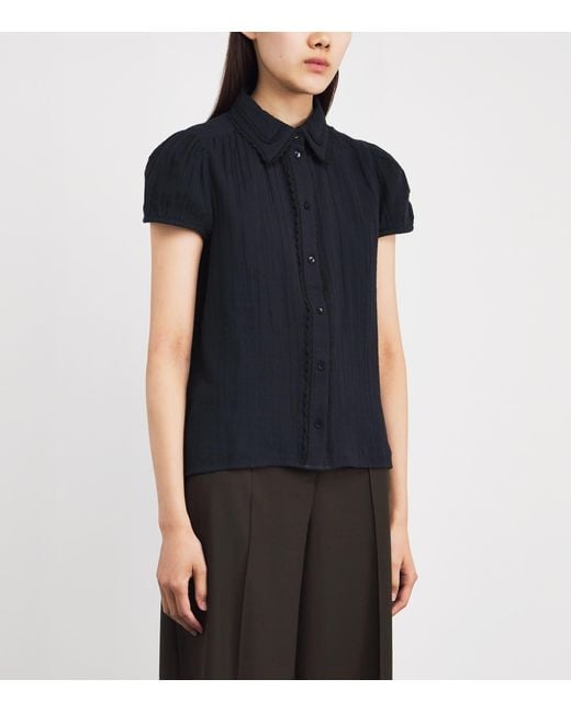 ME+EM Black Cotton Cheesecloth Blouse