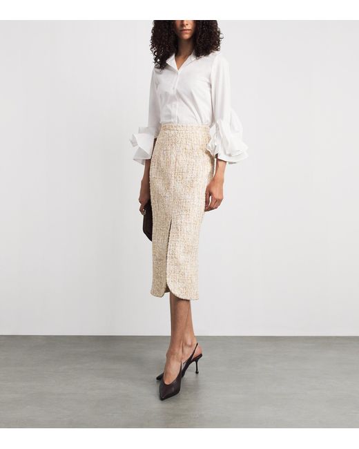 Safiyaa Natural Tweed Embellished Virginia Midi Skirt