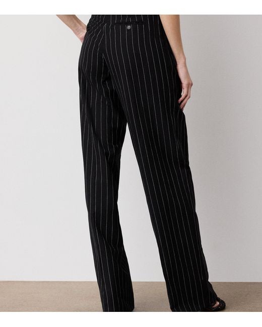 Ralph Lauren Black Cotton-Linen-Wool Stripe Jody Trousers